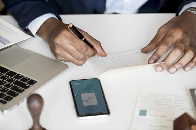 Worker analysing finances