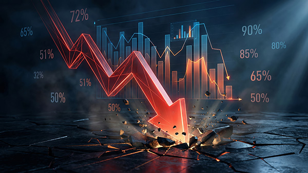 3d financial chart signifying loss with red arrow crashing into ground