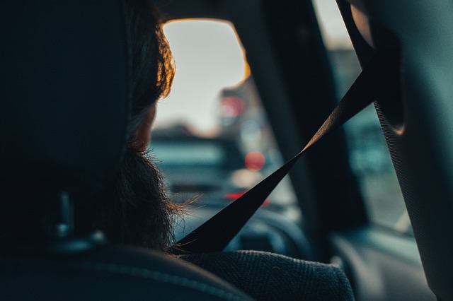 View from rear seat of a car showing seatbelt