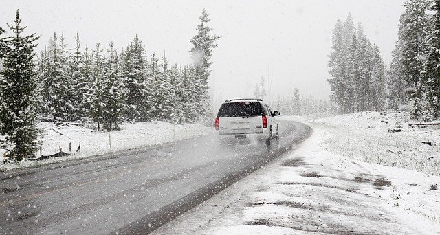 Car driving in the snow