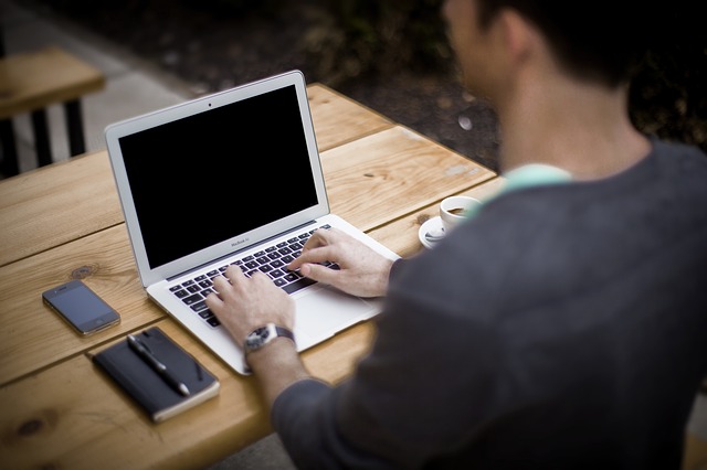 working at computer